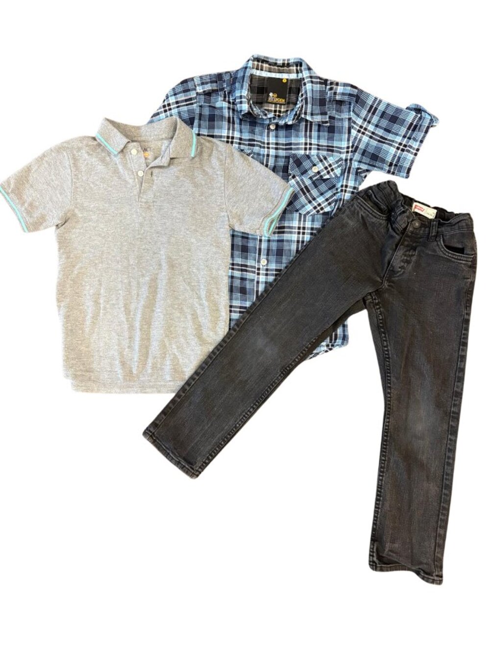 Boys Size 7 Clothing Lot Levis Black Slim Jeans Childrens Place Polo Plaid Shirt